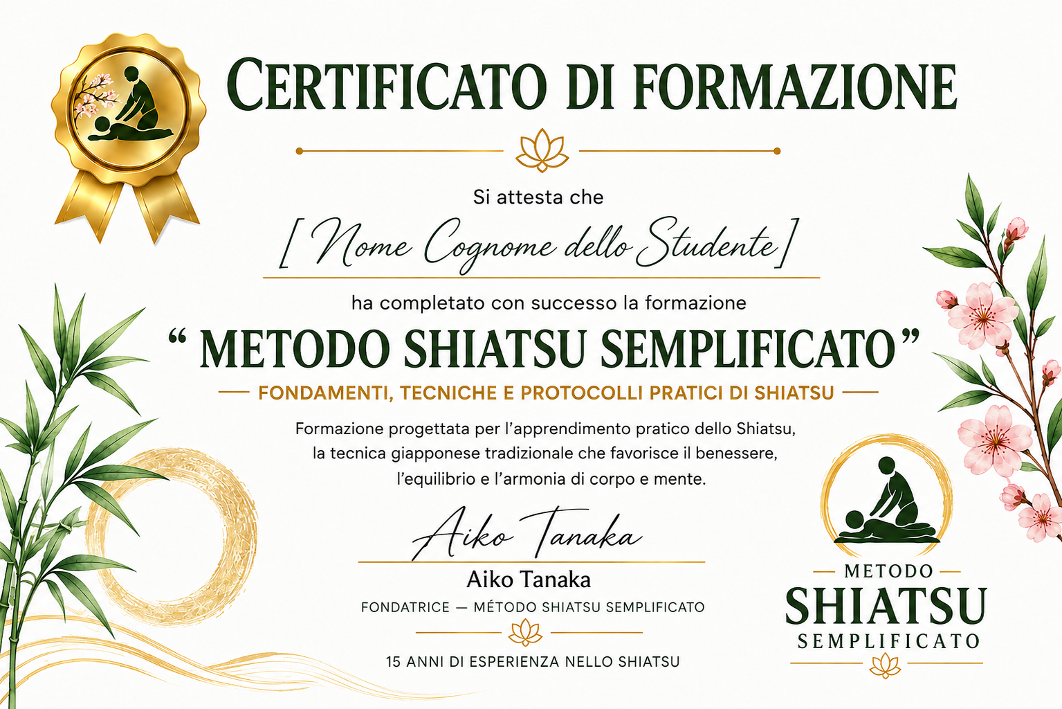 Attestato di formazione — Metodo Shiatsu Semplificato